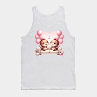 Valentine Dinosaur Couple Sitting Sofa Tank Top